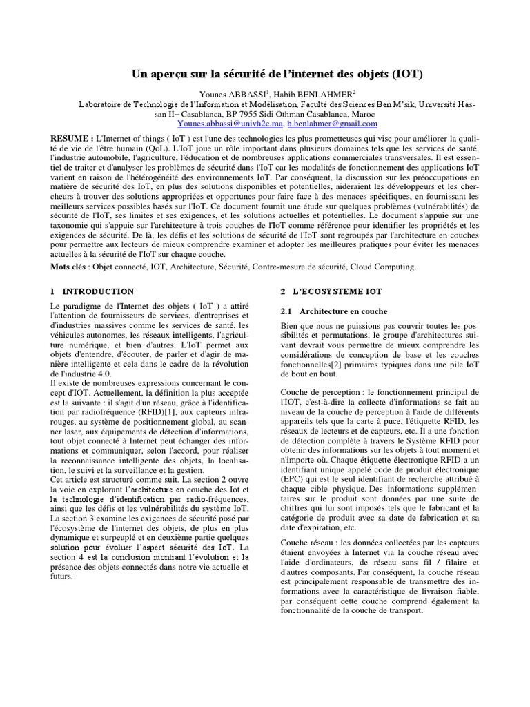 Sécurité de l'Internet des Objets (IoT) | PDF | Internet des objets ...