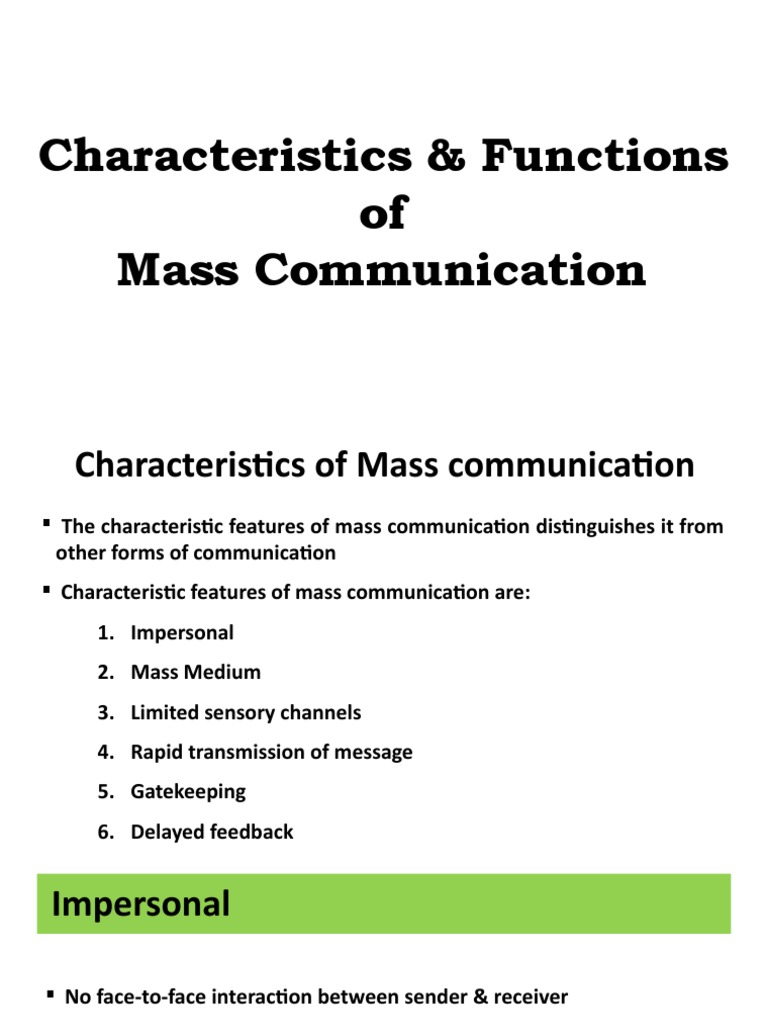 Characteristics & Functions of Mass Communication | PDF | Mass Media ...