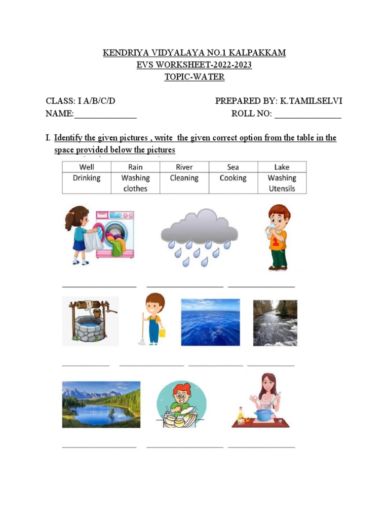 Class 1 Evs Worksheet | PDF