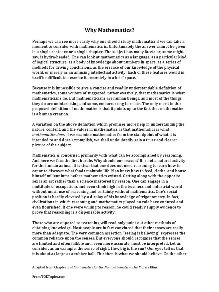 Why Mathematics 1 PDF Mathematics Reason