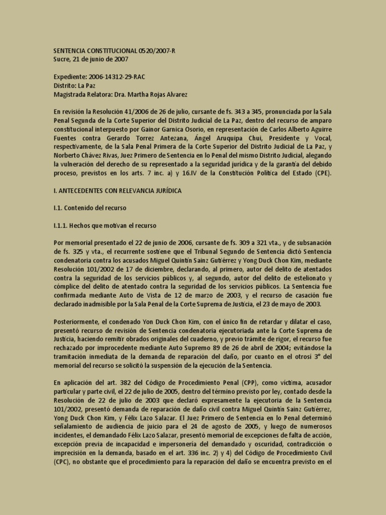Sentencia Constitucional 0520 - 2007 | PDF | Apelación | Caso de ley