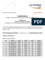 Constancia de seguro complementario de trabajo de riesgo de Power S.A.C