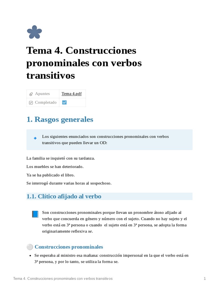 Construcciones pronominales en verbos | PDF | Asunto (gramática) | Verbo