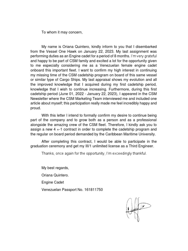 Engine Cadet Continuation Request | PDF