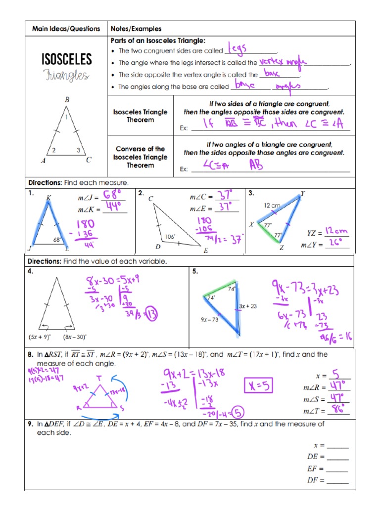 5.3 Isosceles and Equilateral Triangles Notes PDF