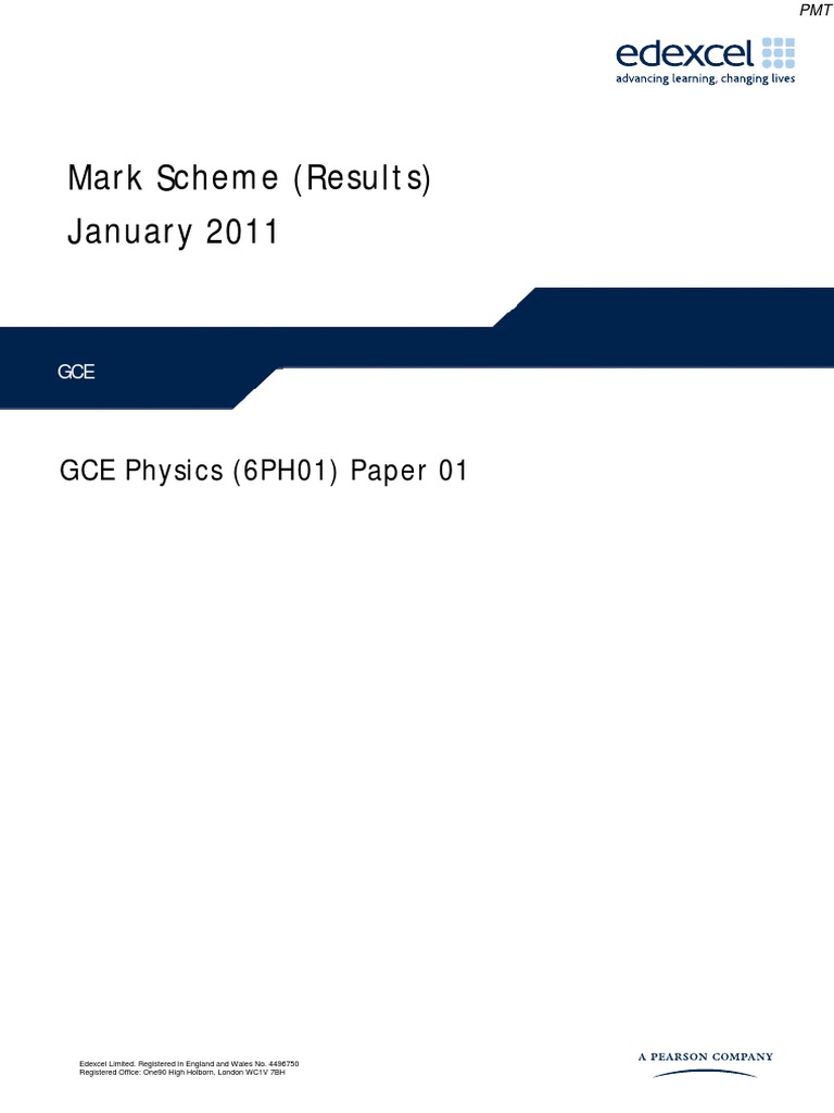 January 2011 MS - Unit 1 Edexcel Physics A-Level | PDF | Force ...
