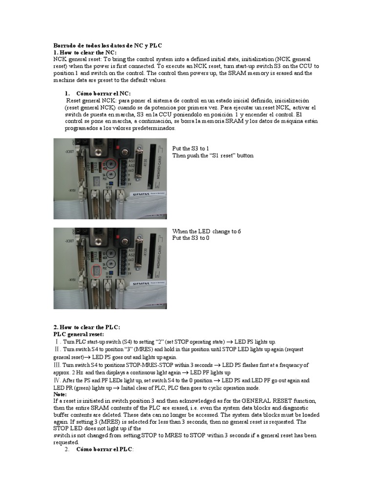 NC & PLC Reset Instructions | PDF | Technology & Engineering