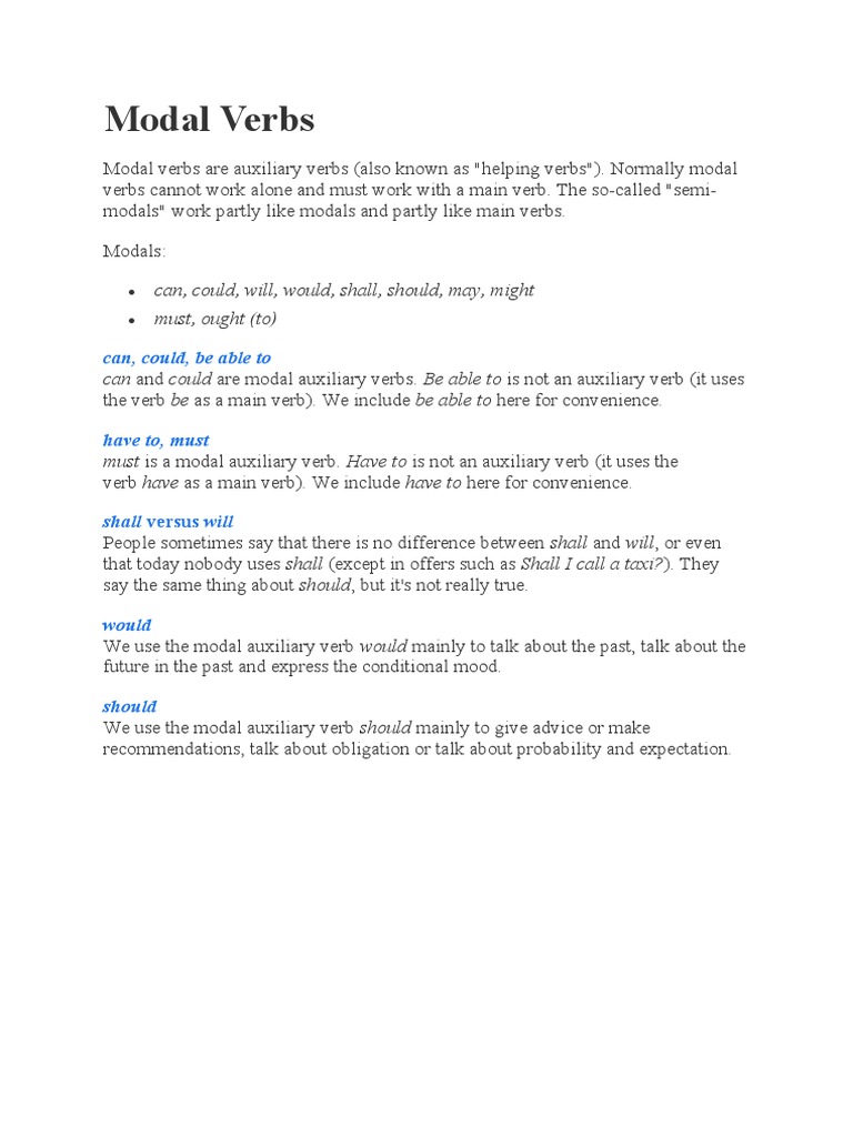 Modal Verbs | PDF | Language Arts & Discipline