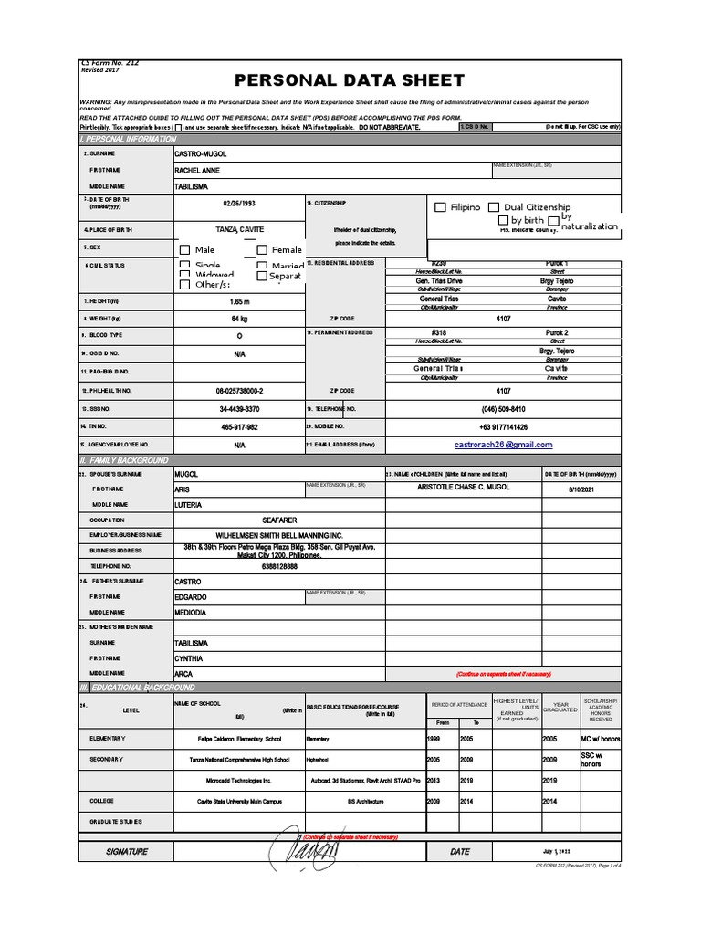 A Concise Personal Data Sheet PDF Architect Green Building