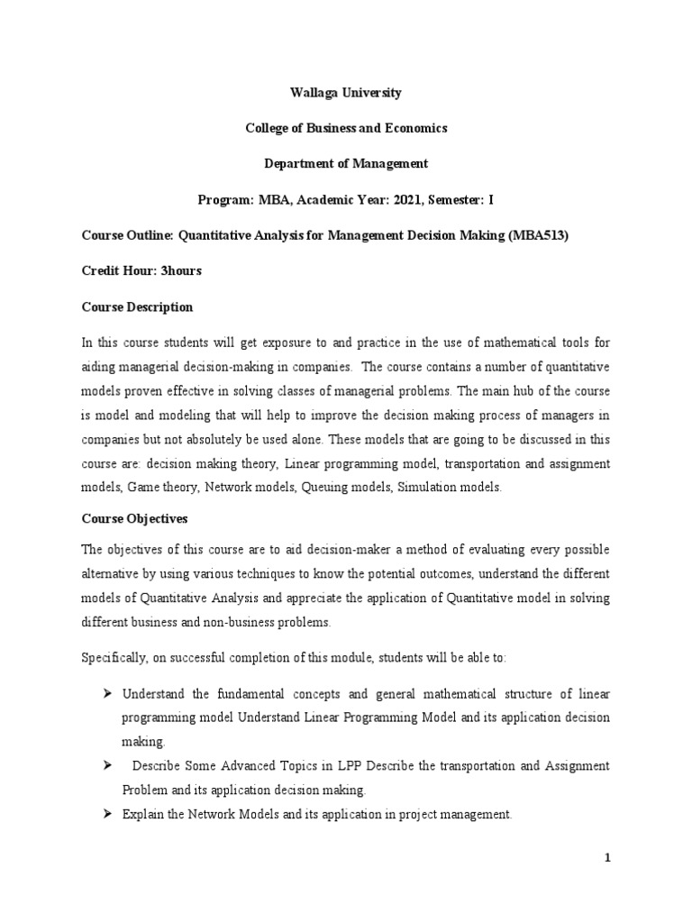 Quantitative Analysis in MBA Program | PDF | Conceptual Model ...