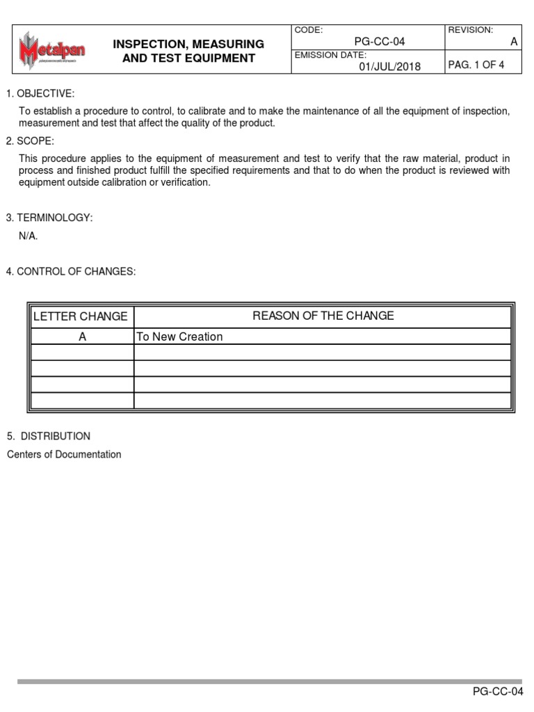 PGCC04 Inspection, Measuring and Test Equipment PDF Calibration