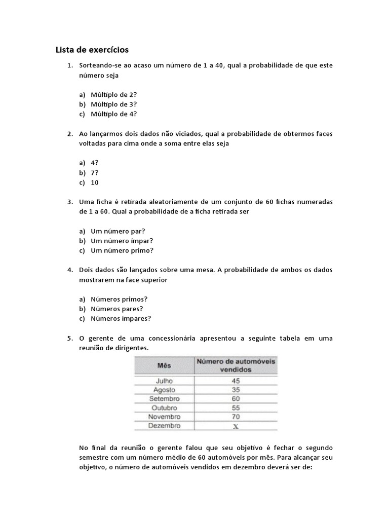Lista de Exercicios - 7 Ano - III Unidade | PDF | Juros | Probabilidade