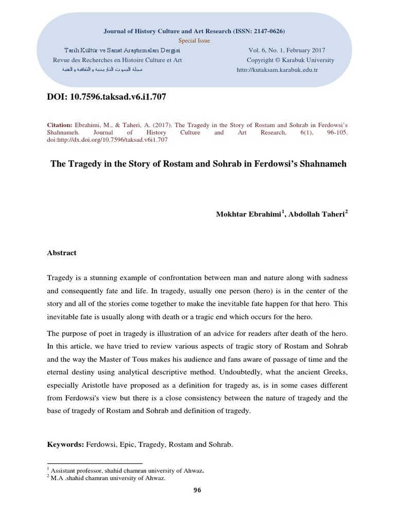 The Tragedy In The Story Of Rostam And Sohrab In F Pdf Tragedy