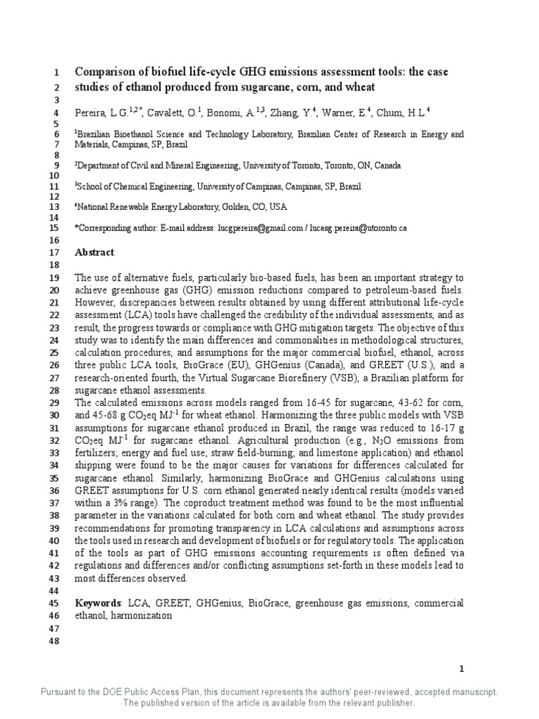 Comparison of biofuel LCA tools for ethanol from sugarcane, corn