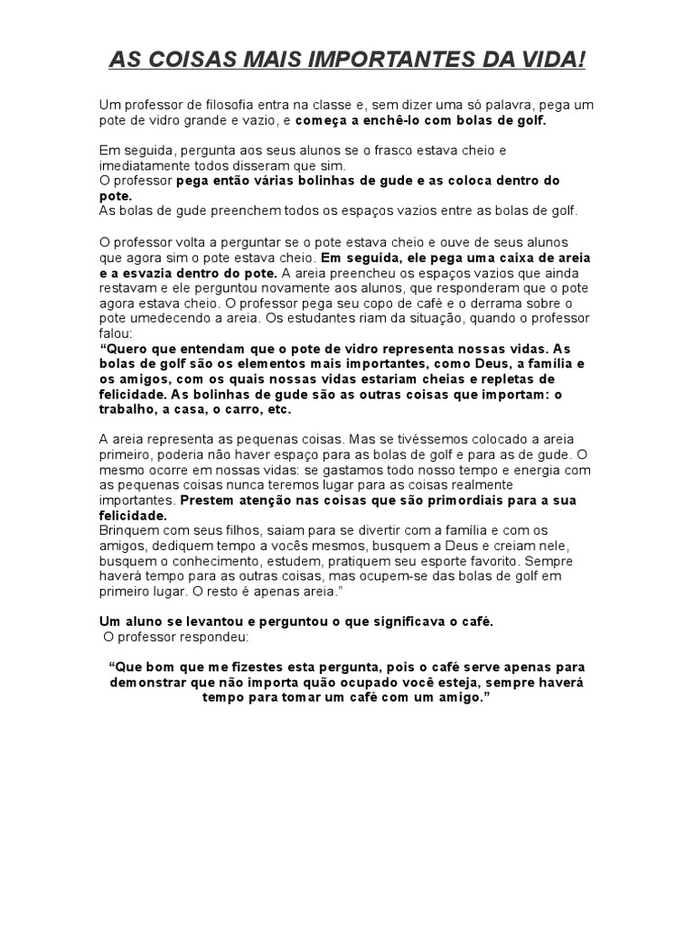 As Coisas Mais Importantes Da Vida | PDF