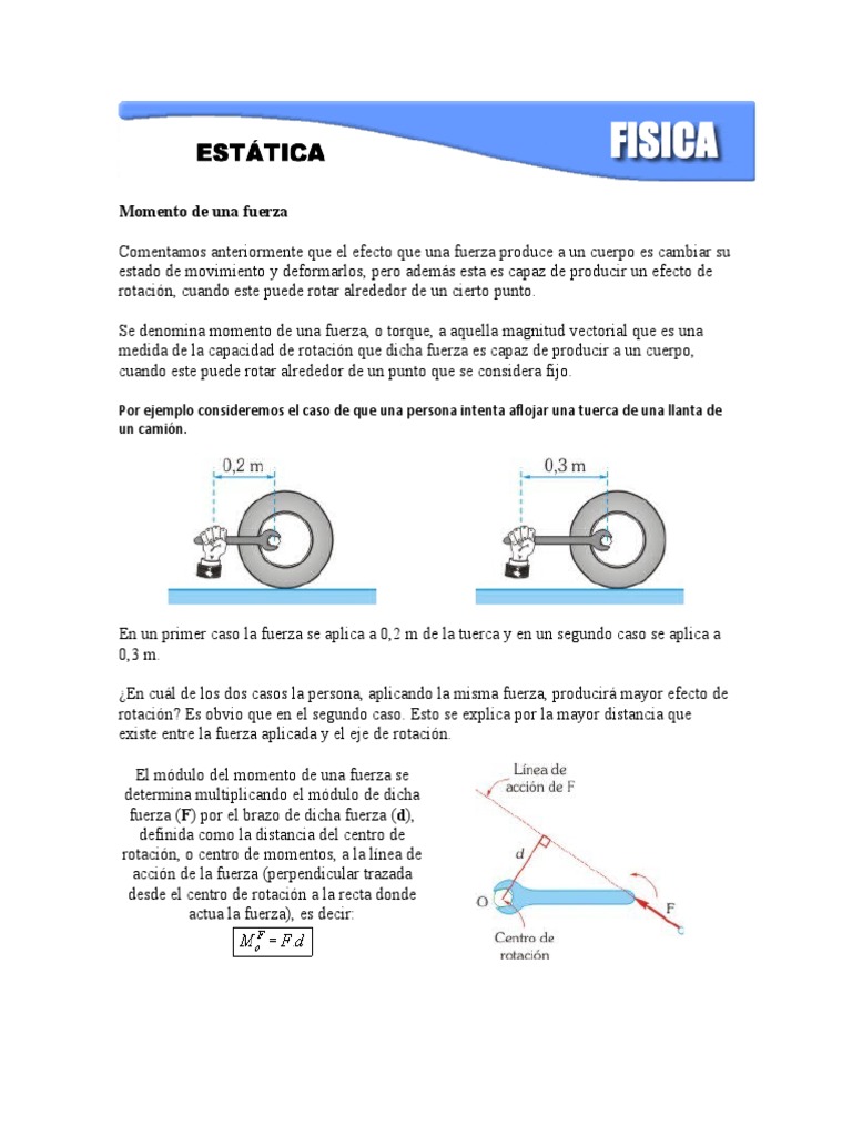 Momento de Fuerza en Física | PDF | Esfuerzo de torsión | Rotación