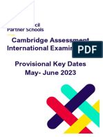 Cambridge International Provisinal Key Dates October-May - June 2023 Session