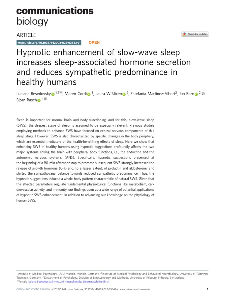 Besedovsky Et Al. 2022 - Hypnotic Enhancement of Slow-Wave Sleep ...