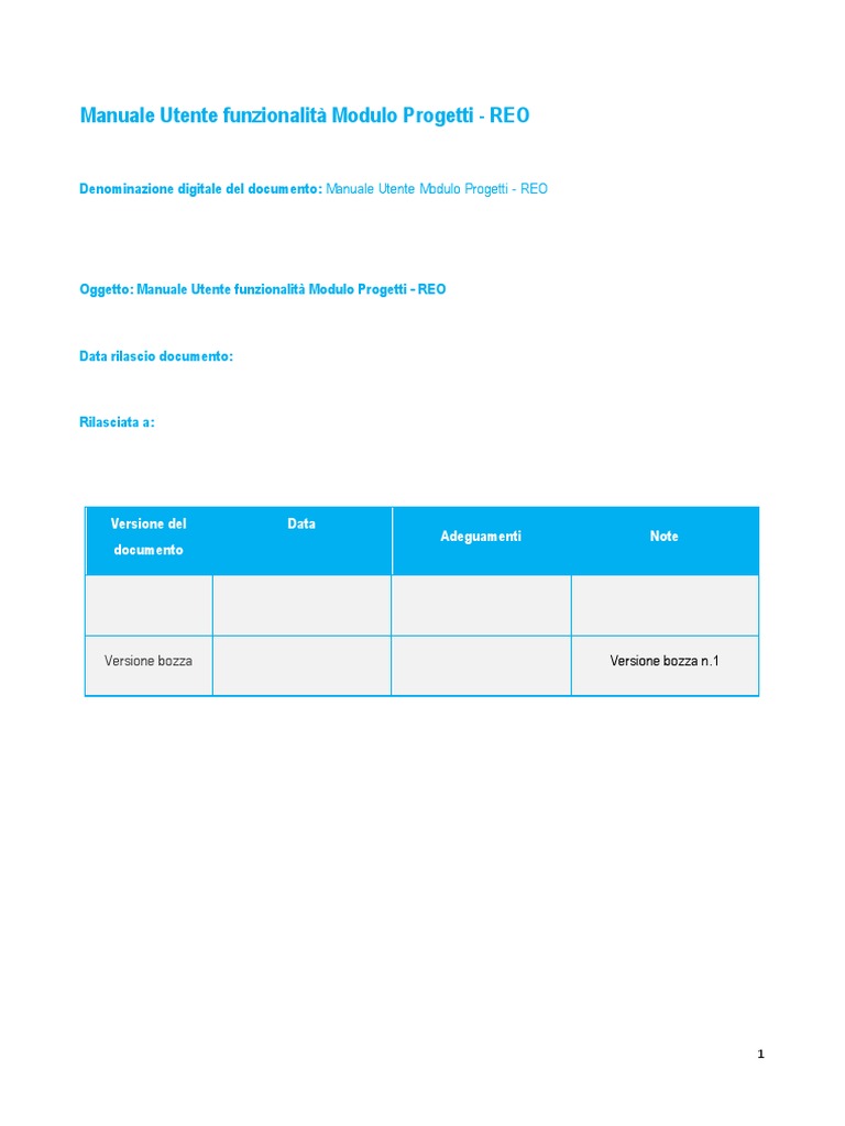 Manuale Utente Modulo Progetti - REO | PDF