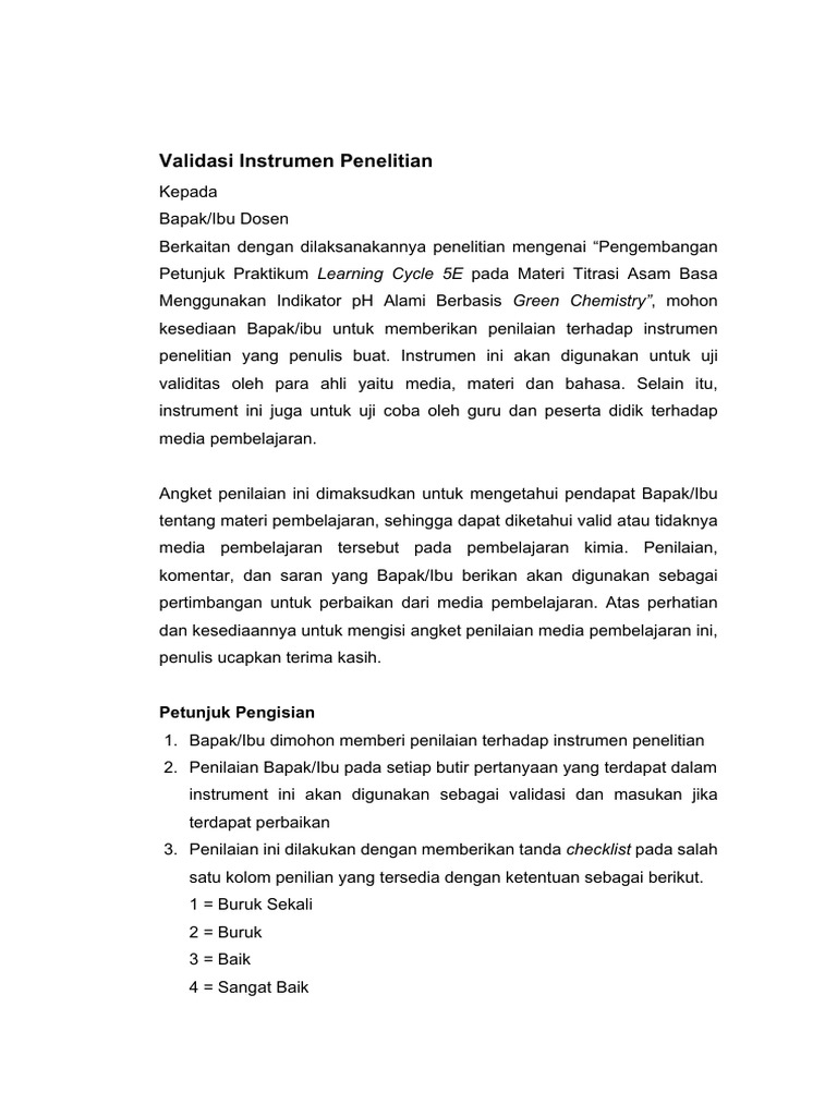 Validasi Instrumen Praktikum Kimia | PDF