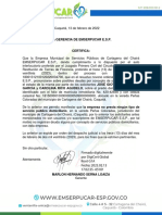 Certificación Restititución de Tierras - JOSÉ GIOVANNI CASTILLO GARCÍA y CAROLINA RICO AGUDELO