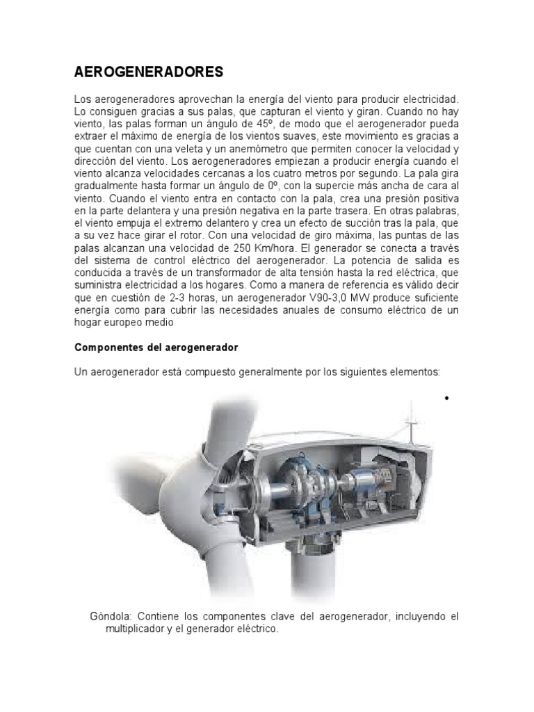 Funcionamiento y componentes de aerogeneradores | PDF | Turbina | Engranaje