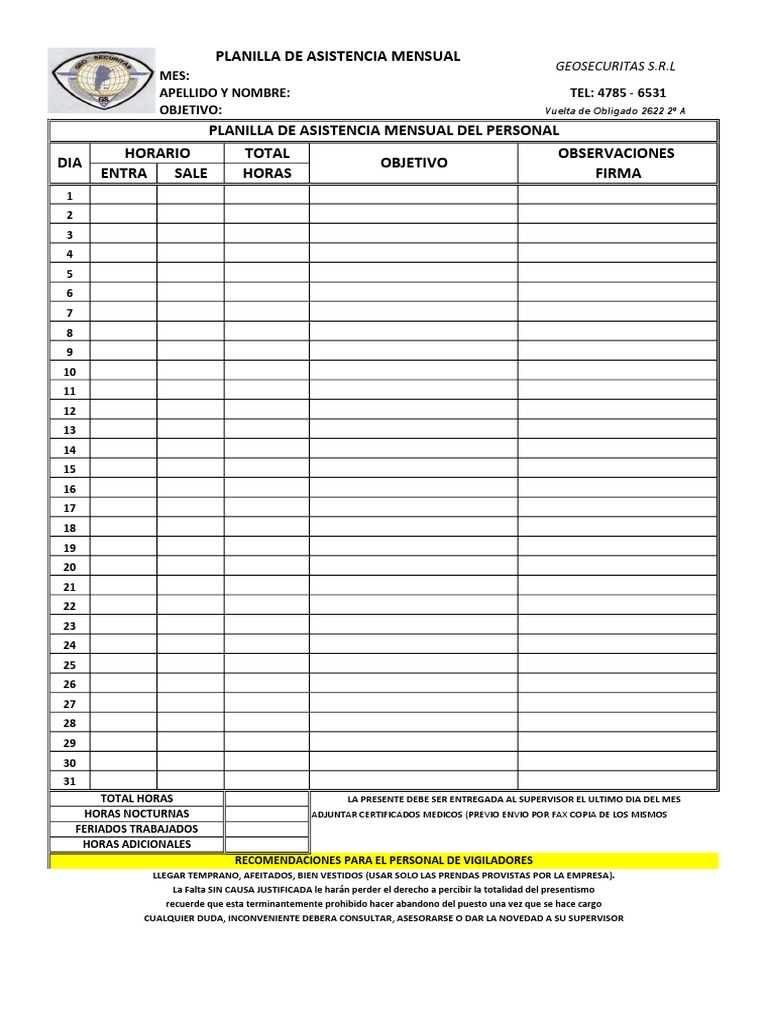 Planilla de Asistencia | PDF