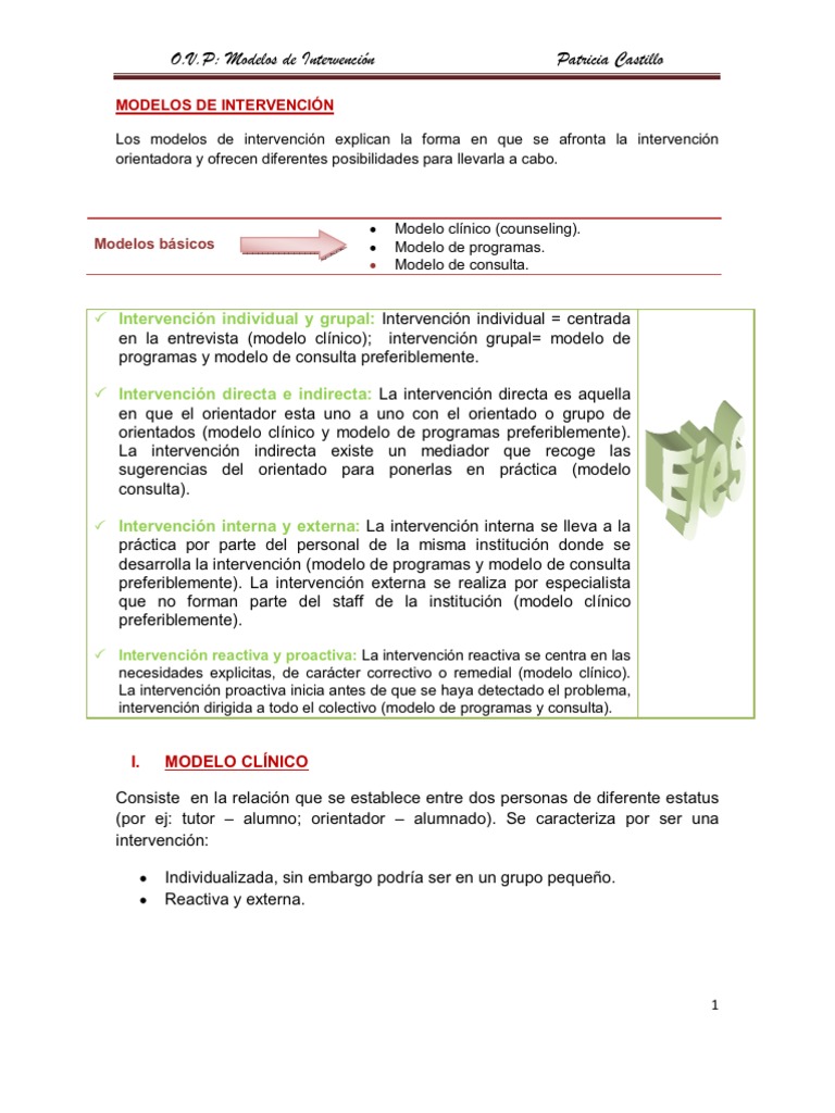 Modelos de Intervención en Psicología | PDF | Psicoterapia | Toma de ...