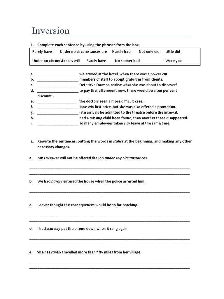 Inversion Exercises and Worksheets | PDF | Crimes | Crime & Violence