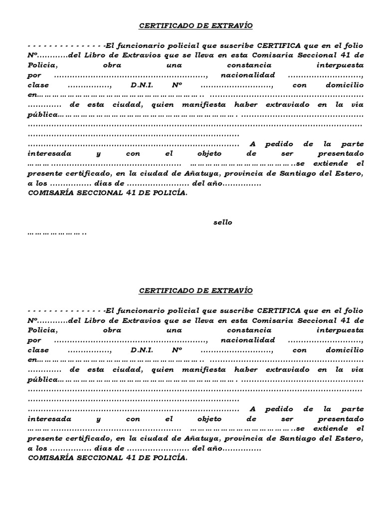 Certificado de Extravío de DNI | PDF