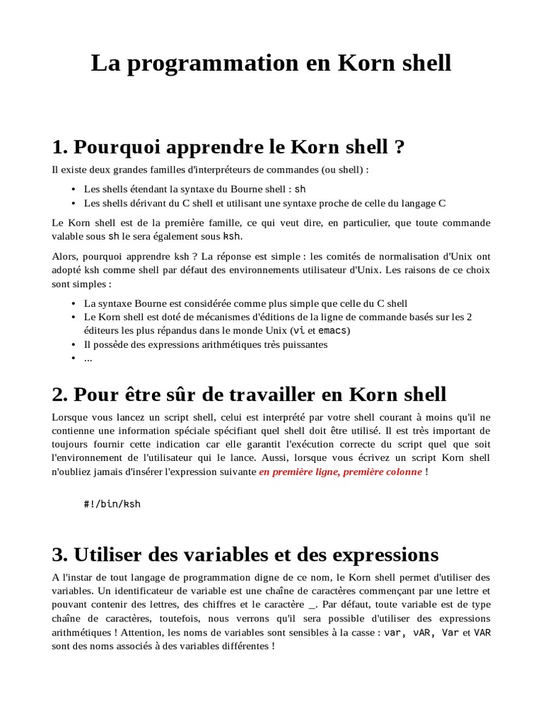 Programmation Korn Shell PDF Structure de contrôle Booléen
