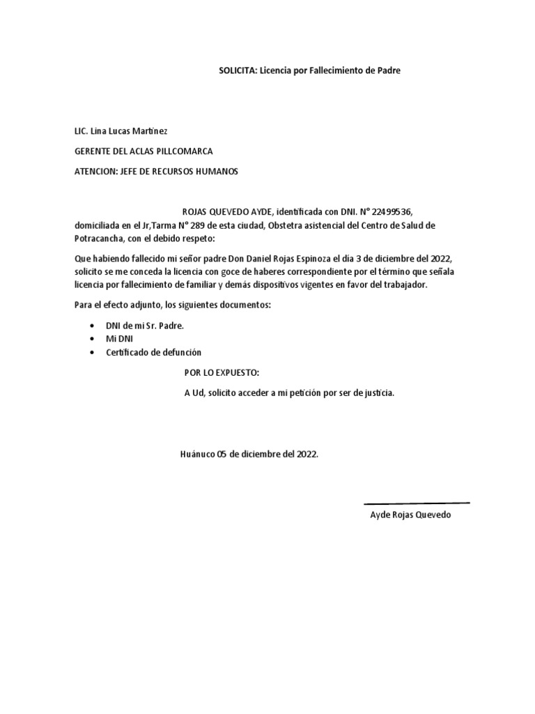 Solicitud de Licencia por Fallecimiento | PDF
