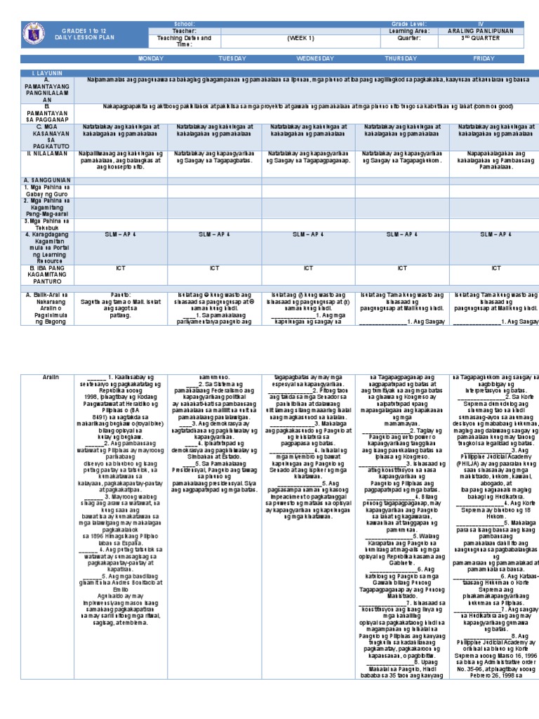 GRADES 1 To 12 Daily Lesson Plan School: Grade Level: IV | PDF