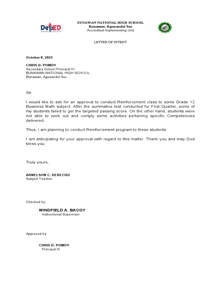 Letter of Intent for Reinforcement Class | PDF | Career & Growth