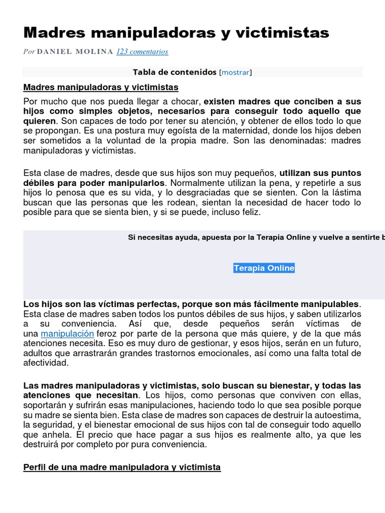 Madres Manipuladoras y Victimistas | PDF | Autoestima | Ansiedad