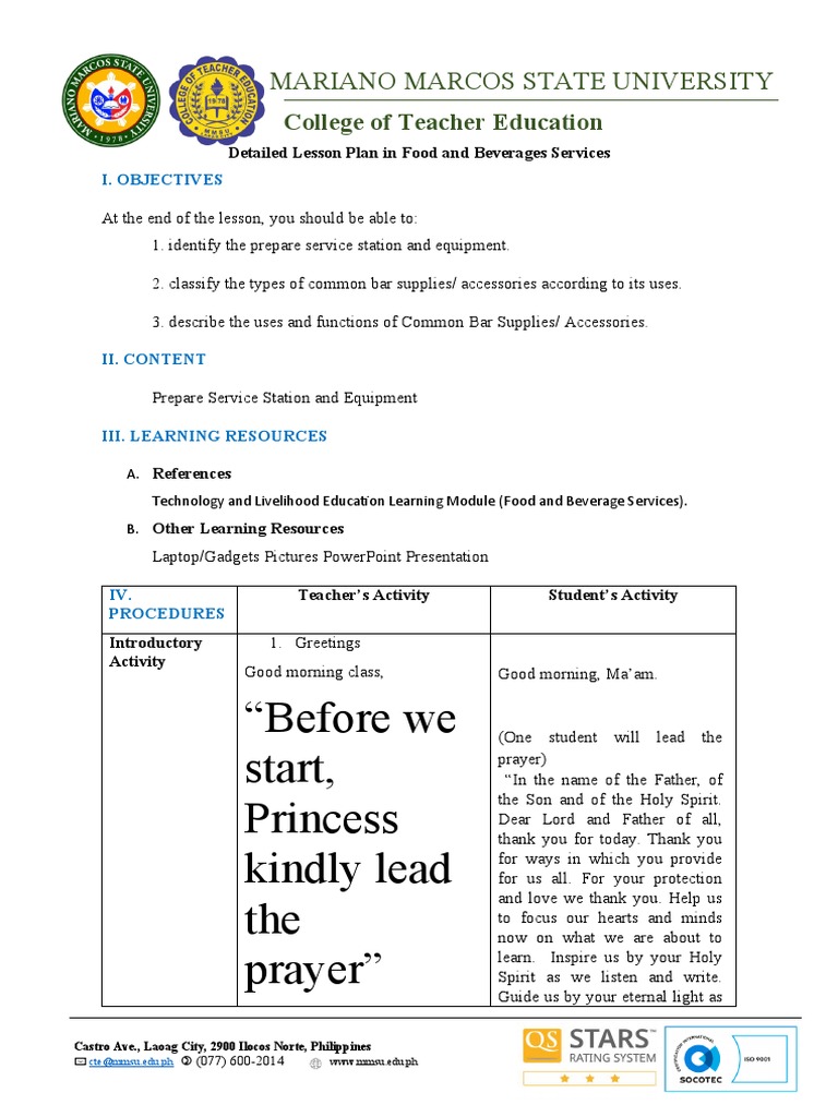 Preparing Students for Beverage Service A Detailed Lesson Plan on