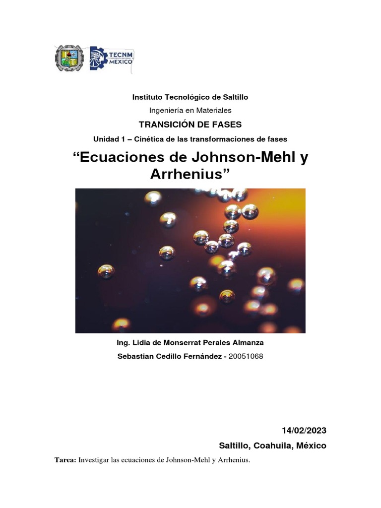 Ecuaciones de Johnson-Mehl y Arrhenius | PDF | Ciencias fisicas ...