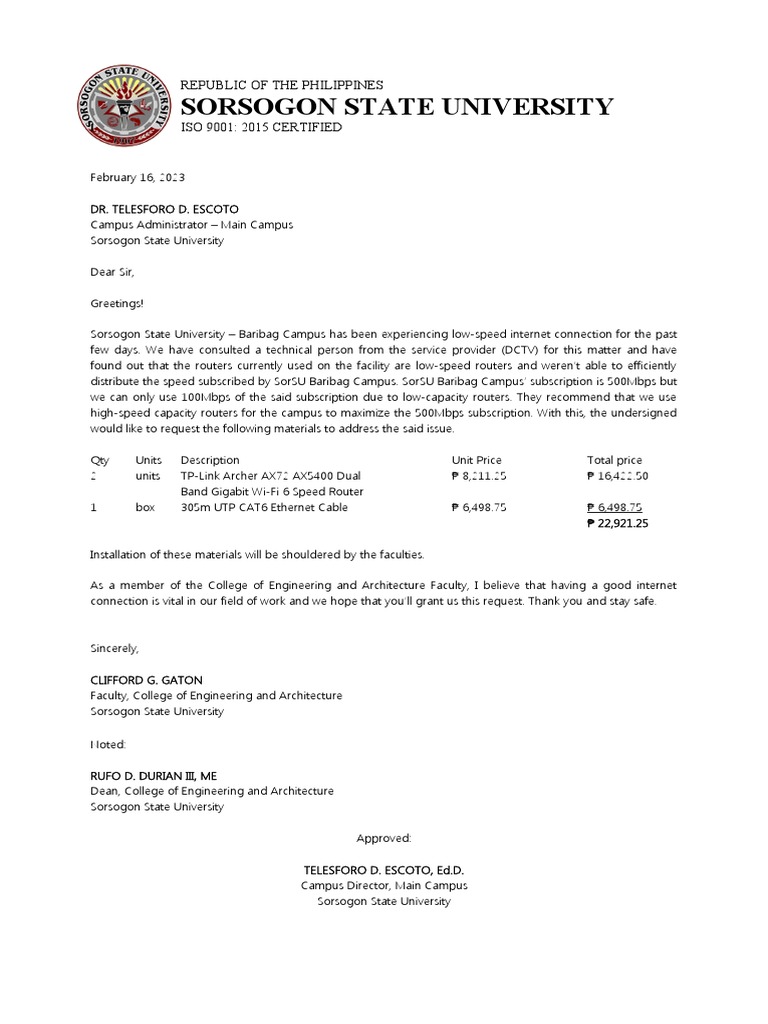 Request for High-Speed Internet Upgrade | PDF | Computers | Technology ...