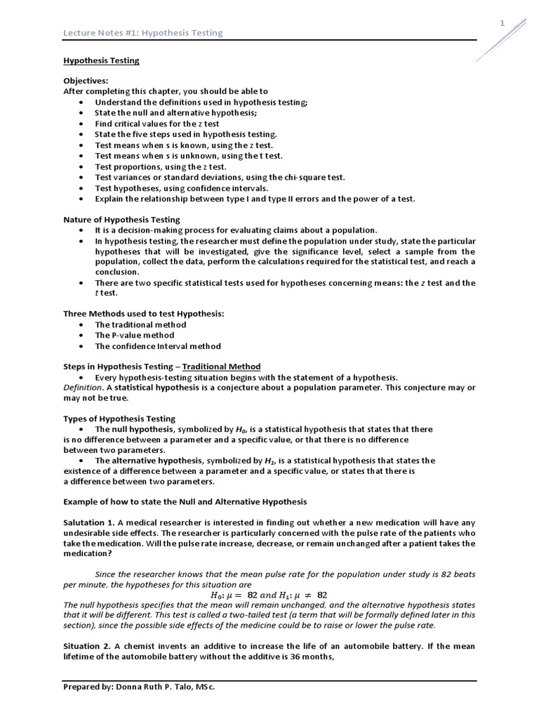 hypothesis testing lecture notes