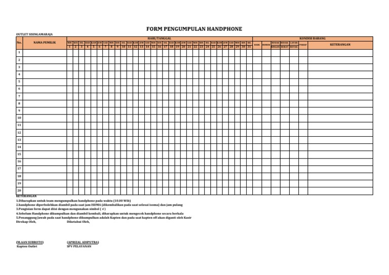 Form Pengumpulan Handphone Outlet | PDF