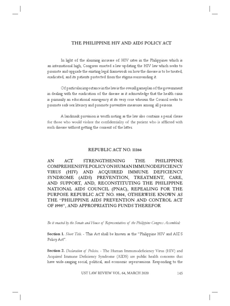 The Philippine Hiv and Aids Policy Act | PDF | Hiv/Aids | Prevention Of ...