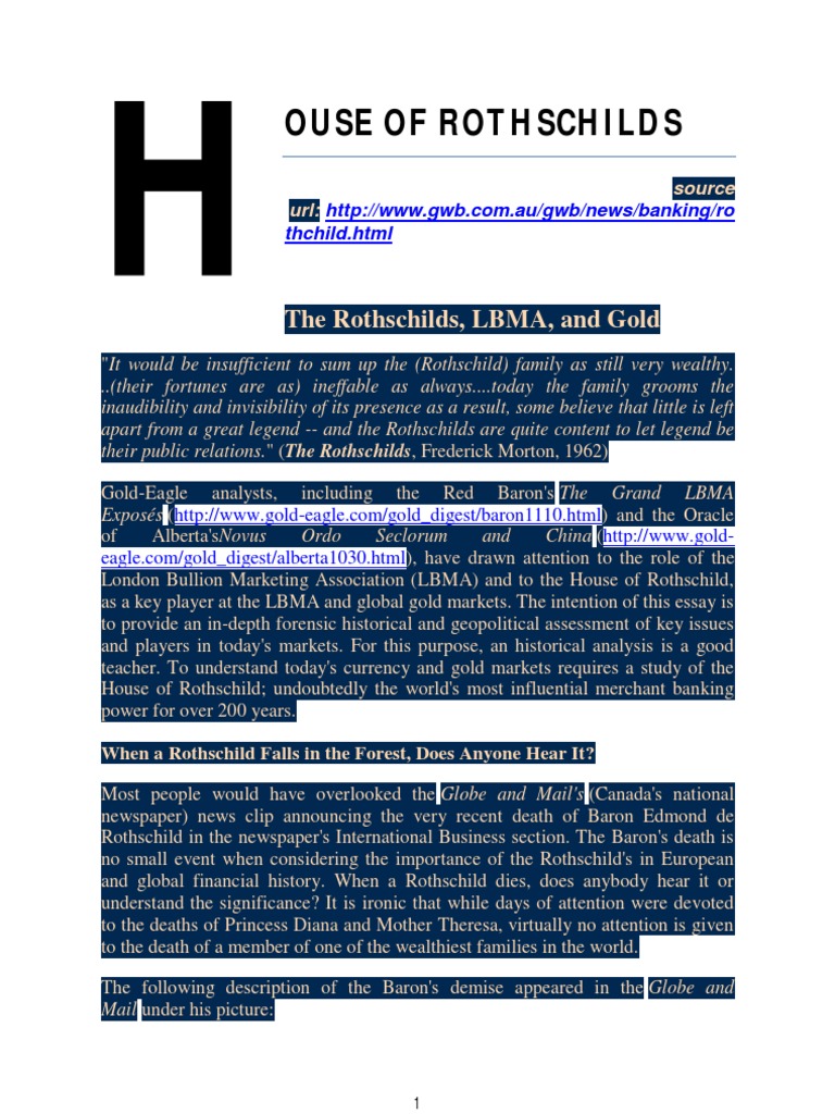 House of Rothschilds PDF Rothschild Family Money Supply