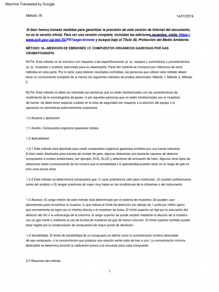 Method - 18 - 0 Trad | PDF | Cromatografía de gases | Gases