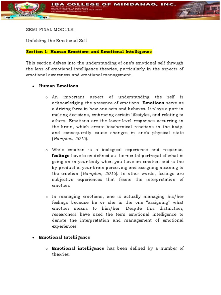 Section 1: Human Emotions and Emotional Intelligence | PDF | Emotional ...