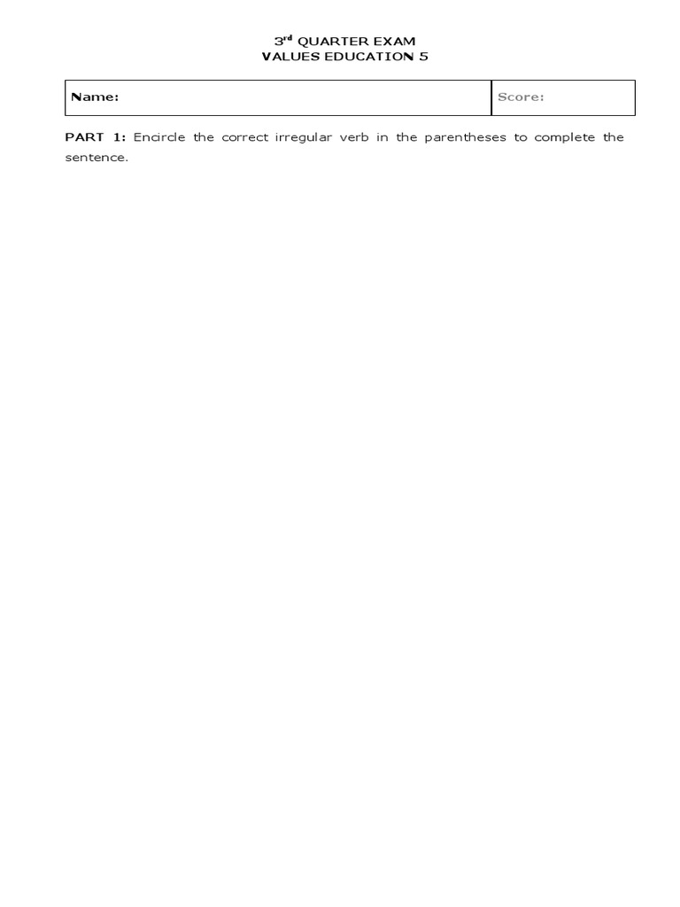 Values 5 3q Exam | PDF | Language Arts & Discipline