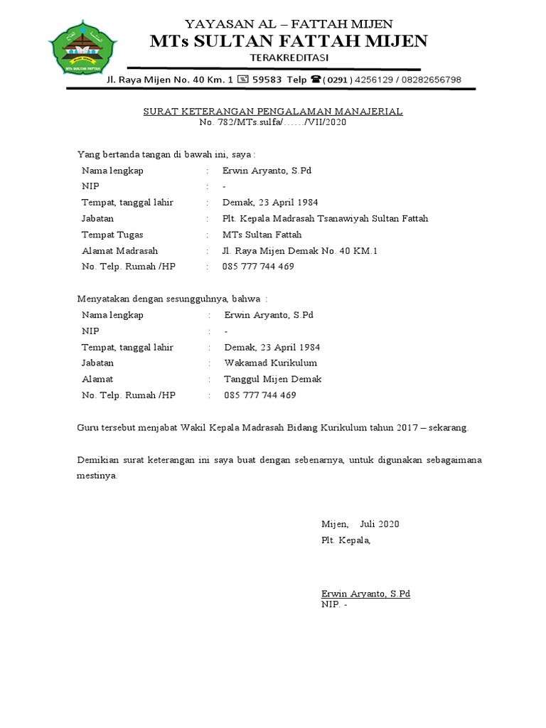 Surat Manajerial | PDF