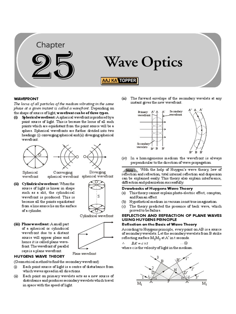 Spherical Wavefronts in Wave Optics | PDF | Diffraction | Coherence ...