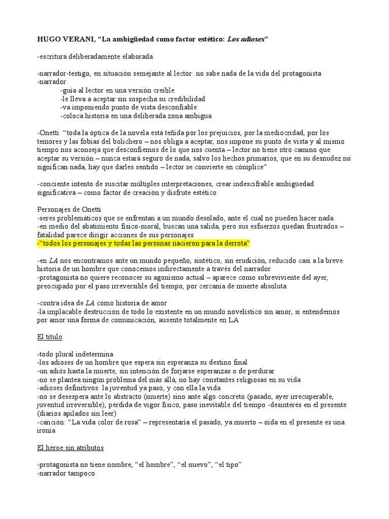 Hugo Verani, La Ambiguedad Como Factor Estetico, Los Adioses | PDF ...