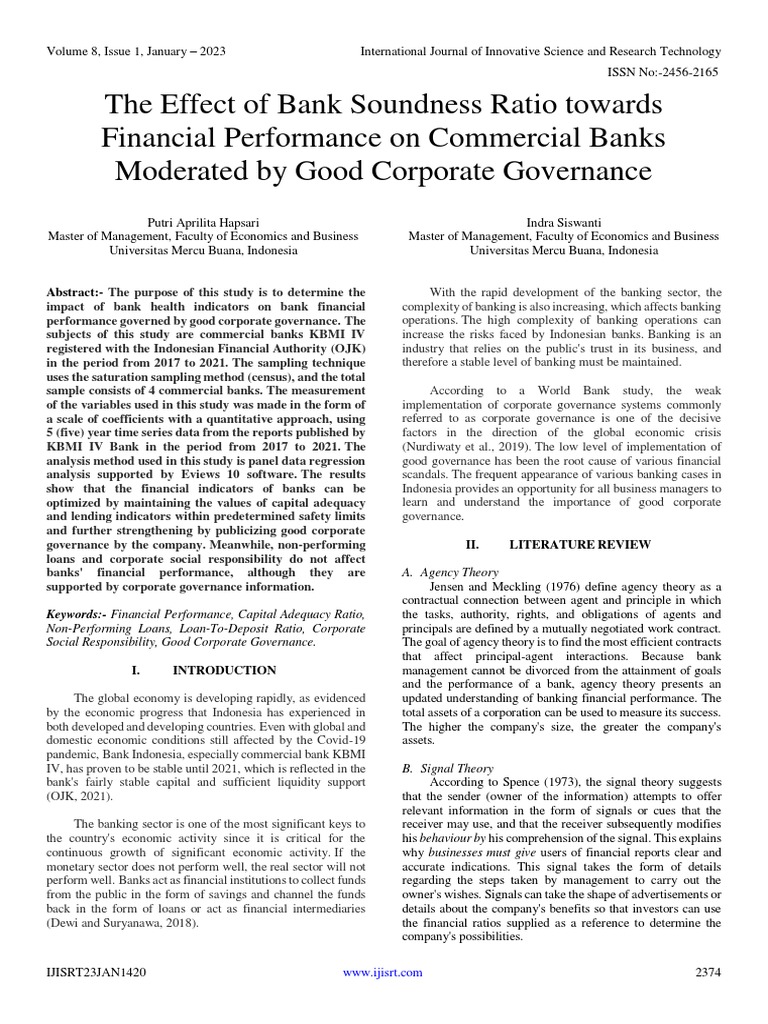The Effect of Bank Soundness Ratio Towards Financial Performance On