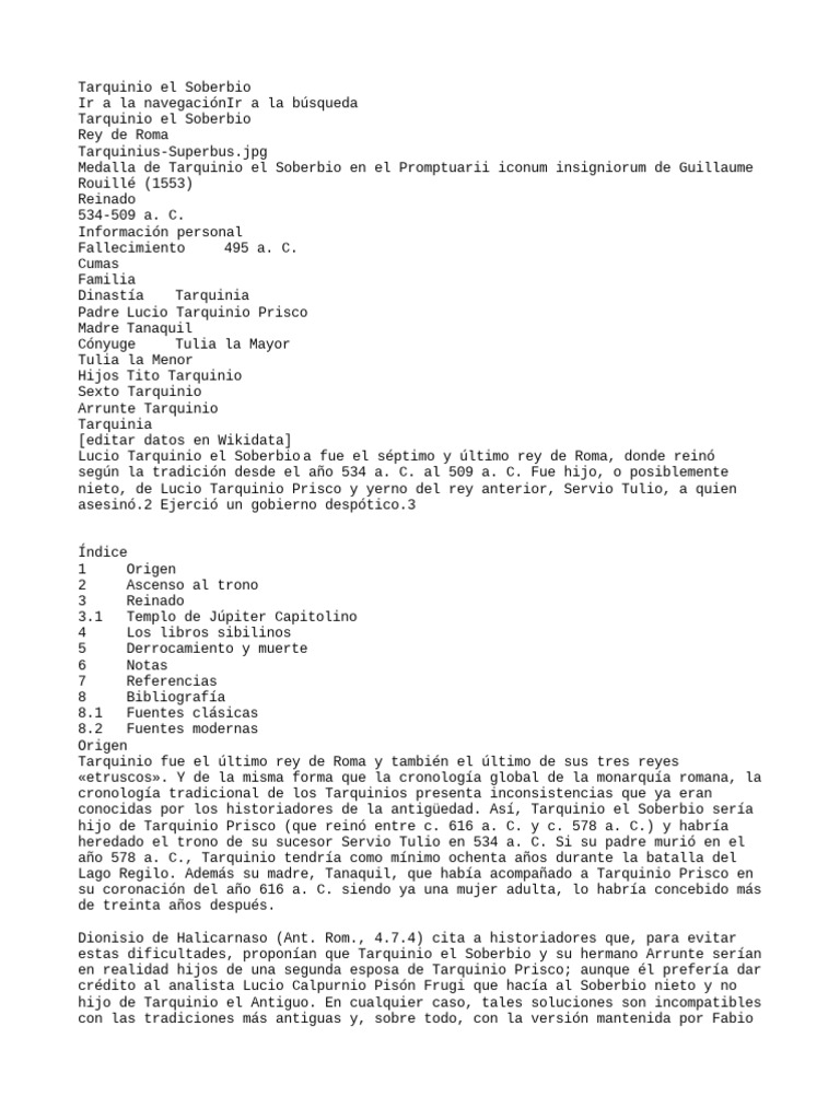 Tarquinio El Soberbio PDF Republica Romana Pueblos antiguos